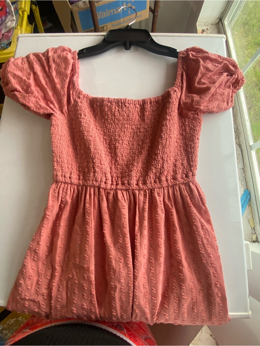 Jessica Simpson Coral Pink Puff Sleeve Smocked Dress
